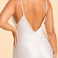 Romantic Ivory Slip Wedding Gown Pleated V Neck Lace Trim Open Back Design