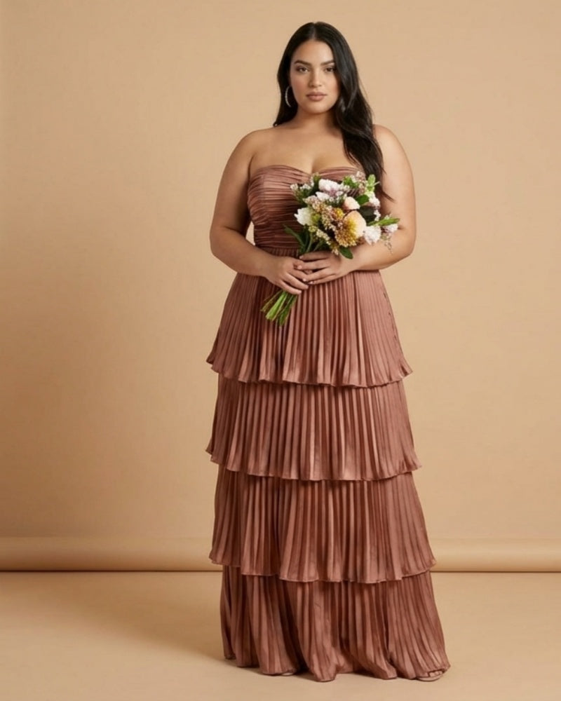Chantarae Soft Satin Ruffled A-Line Plus Size Bridesmaid Dress for Wedding Parties - N0382