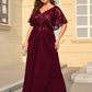 Plus Size Sequin Cape Sleeve V-Neck Mother of the Bride Dress