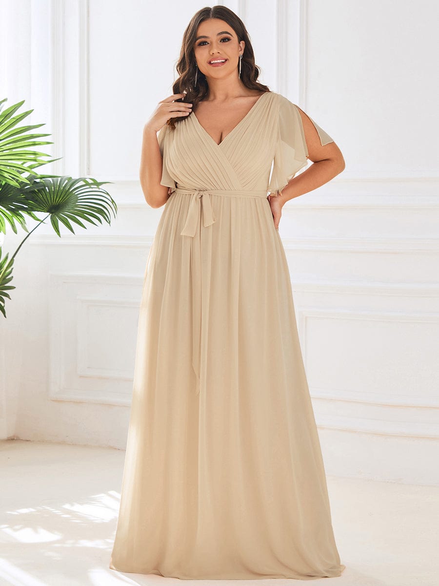 Plus Size Chiffon Tie-Waist Evening Dress