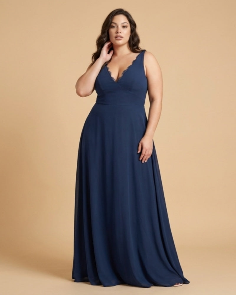 Silvarelle Elegant Plus Size Sheath Chiffon Bridesmaid Dress with Flowing Fit for Wedding -N0364