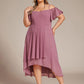 Plus Size Cold Shoulder Sweetheart Necklin Chiffon Midi Wedding Guest Dress