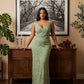 Plus Size Classic V Neck Sleeveless Floral Burnout Bridesmaid Dress Side Zip Elegant Gown for Curvy Women -N0350