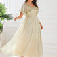 Plus Size V-Neck Short Sleeve Sequin Bodice Mother of the Bride Dress