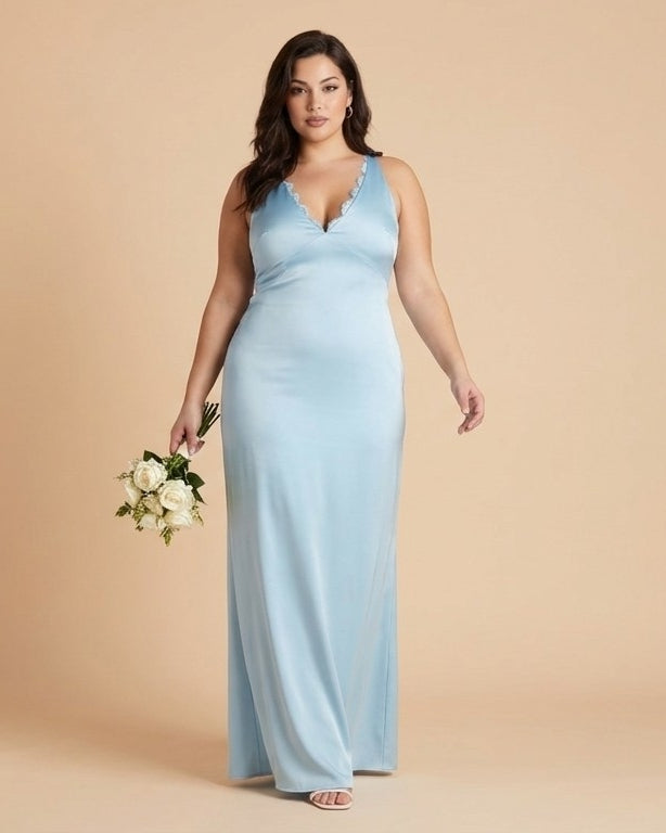 Silvarelle Romantic Plus Size Sheath Satin Bridesmaid Dress with Smooth Finish for Wedding - N0358