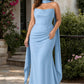 Strapless Satin Bridesmaid Dress with Open Back and Sculpted Silhouette