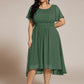 Plus Size Pleated Round Neckline A-Line Midi Chiffon Wedding Guest Dress
