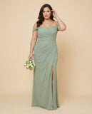 Elanthia Convertible Off-the-Shoulder Mesh Plus Size Bridesmaid Dress for Weddings - N0344