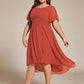 Plus Size Pleated Round Neckline A-Line Midi Chiffon Wedding Guest Dress