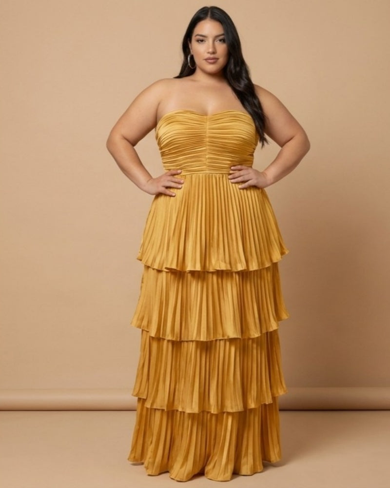 Chantarae Plus Size A Line Satin Strapless Evening Gown for Curvy Bridesmaid Wedding Prom Formal Partyn -N0385