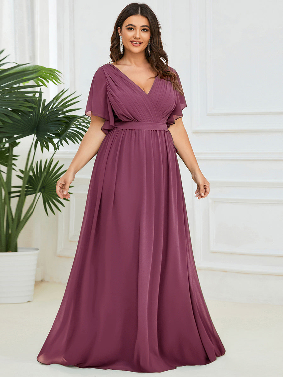 Plus Size Pleated Tie-Waist Chiffon Bridesmaid Dress