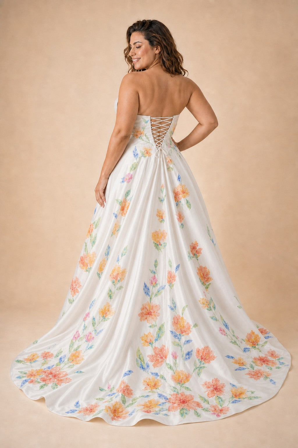 Basqline Strapless Satin Wedding Dress with Basque Waist and Lace-Up Back Design