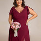 Plus Size Split Ruffles Sleeves with Bowknot Double V-neck Chiffon Bridesmaid Dress