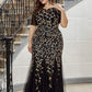 Floral Sequin Print Plus Size Mermaid Tulle Evening Dress