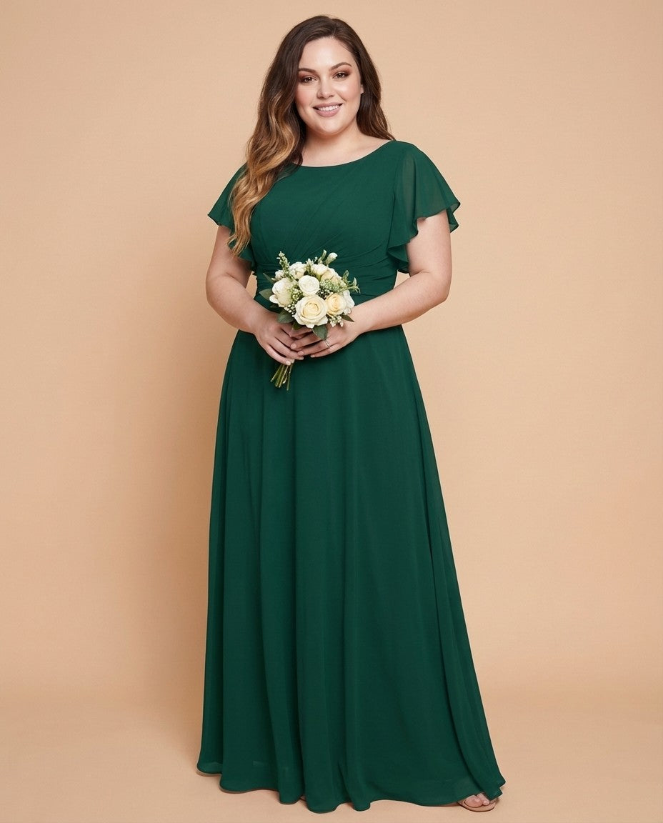 Avenleigh Graceful Plus Size Chiffon A-Line Bridesmaid Gown with Flowing Skirt - N0332