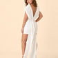 Plus Size Strapless Bridal Mini Dress with Ruched Bodice Draped Train and Statement Bow Back