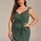 Plus Size Sequin Shoulder Strap Wedding Guest Dress with Side Slit