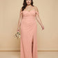 Elanthia Plus Size Off The Shoulder Mesh Bridesmaid Dress With Leg Slit For Wedding Party -N0346