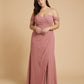Elanthia Plus Size Romantic Sheath Bridesmaid Dress with Off Shoulder for Wedding -N0347