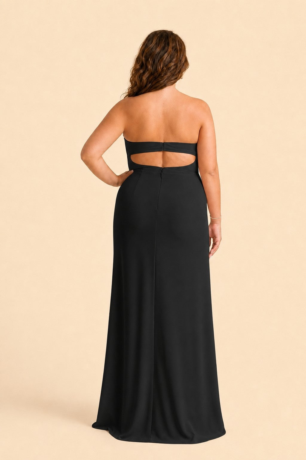 Plus Size Strapless Chiffon Bridesmaid Dress with Detachable Straps and Slit