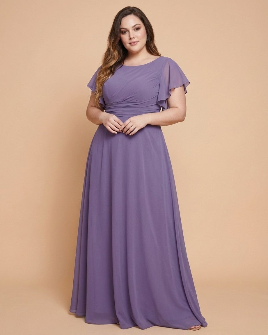 Avenleigh Plus Size Elegant A-Line Bridesmaid Dress with Pleated Chiffon for Wedding - N0340