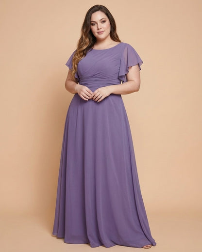 Avenleigh Plus Size Elegant A-Line Bridesmaid Dress with Pleated Chiffon for Wedding - N0340
