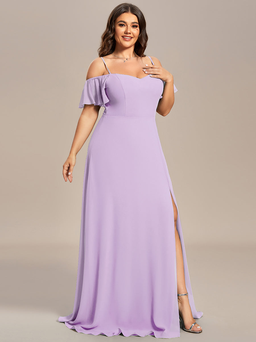 Plus Size Cold Shoulder Formal Bridesmaid Dress with Side Slit