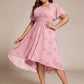 Plus Size Pleated Round Neckline A-Line Midi Chiffon Wedding Guest Dress