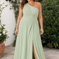 Floor-Length Chiffon Evening Gown with Single Shoulder and Side Slit