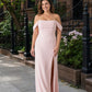 Plus Size Off Shoulder Chiffon Bridesmaid Dress with Pleated Details and Elegant Leg Slit