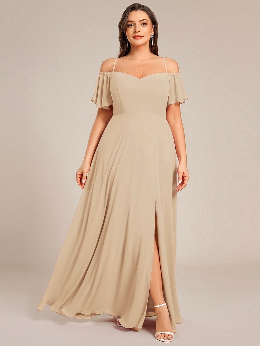 Plus Size Cold Shoulder Formal Bridesmaid Dress with Side Slit