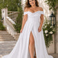 Plus Size Off-Shoulder Wedding Dress with Ruched Bodice and A-Line Skirt