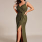 Plus Size Glitter V-Neck High Slit Sequin Shoulder Strap Evening Dress