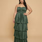 Chantarae Luxury Satin Strapless A-Line Plus Size Bridesmaid Dress with Ruffle -N0377