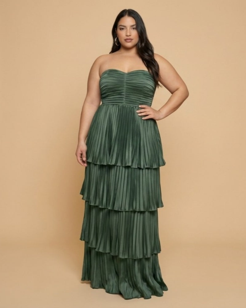 Chantarae Luxury Satin Strapless A-Line Plus Size Bridesmaid Dress with Ruffle -N0377