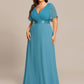 Plus Size Empire Waist V Back Bridesmaid Dress with Short Sleeves
