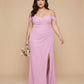 Elanthia Plus Size Off The Shoulder Mesh Bridesmaid Dress With Leg Slit For Wedding Party -N0346