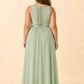 Elegant Plus Size Bridesmaid Dress with Lace Panel Back and Soft Pleats