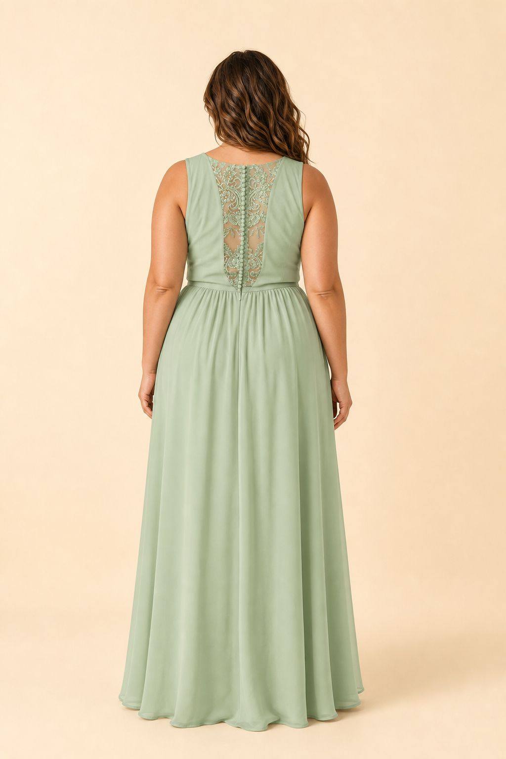 Elegant Plus Size Bridesmaid Dress with Lace Panel Back and Soft Pleats