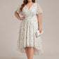 Plus Size Double V-Neck Ruffles Sleeve Chiffon Midi Wedding Guest Dress