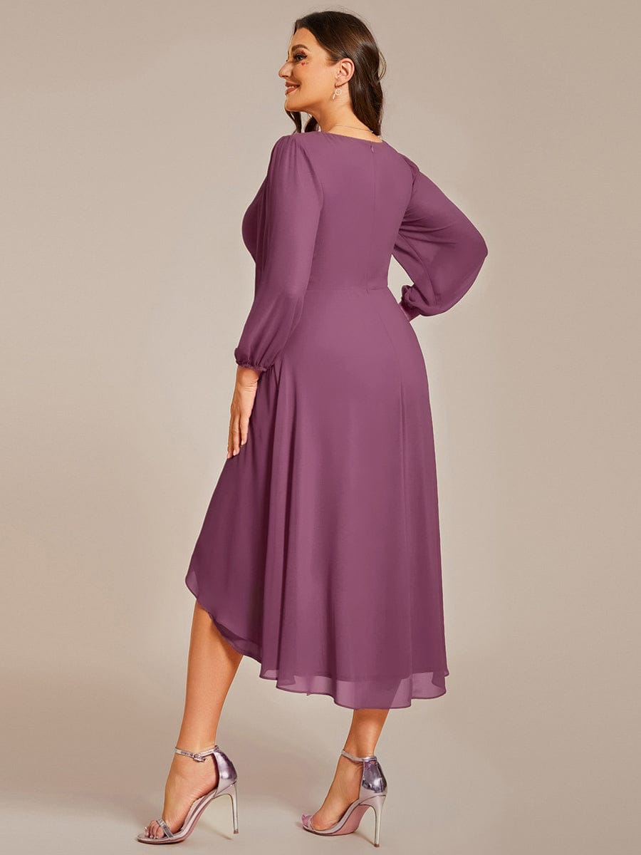 Plus Size Chiffon A-Line 3/4 Sleeves Asymmetrical Hem Wedding Guest Dress