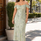 Plus Size Off Shoulder Burnout Floral Bridesmaid Dress with Lace-Up Back