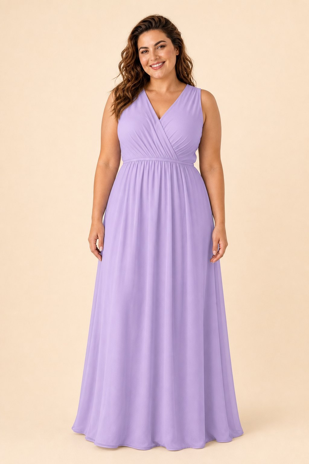 Elegant Plus Size Bridesmaid Dress with Lace Panel Back and Soft Pleats