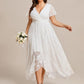 Plus Size Short Sleeve Ruffled V-Neck A-Line Lace Wedding Guest Dress
