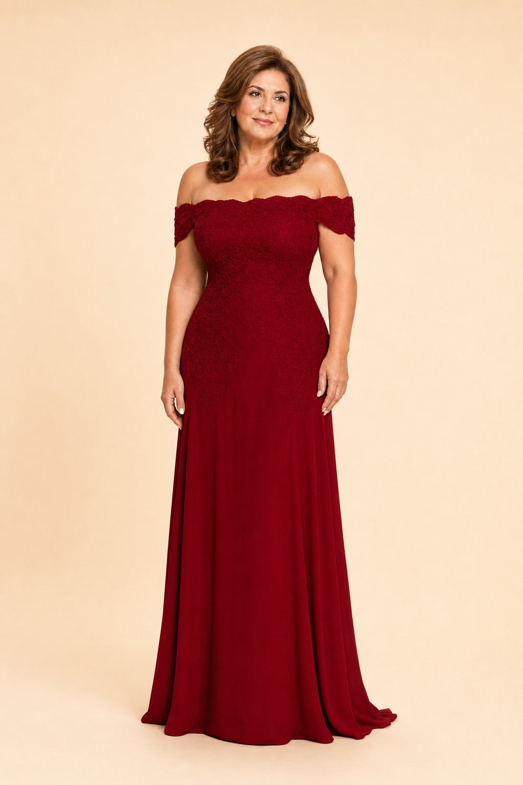 Plus Size Off Shoulder Lace Embroidered A-Line Mother of the Evening Gown Elegant Formal Wear