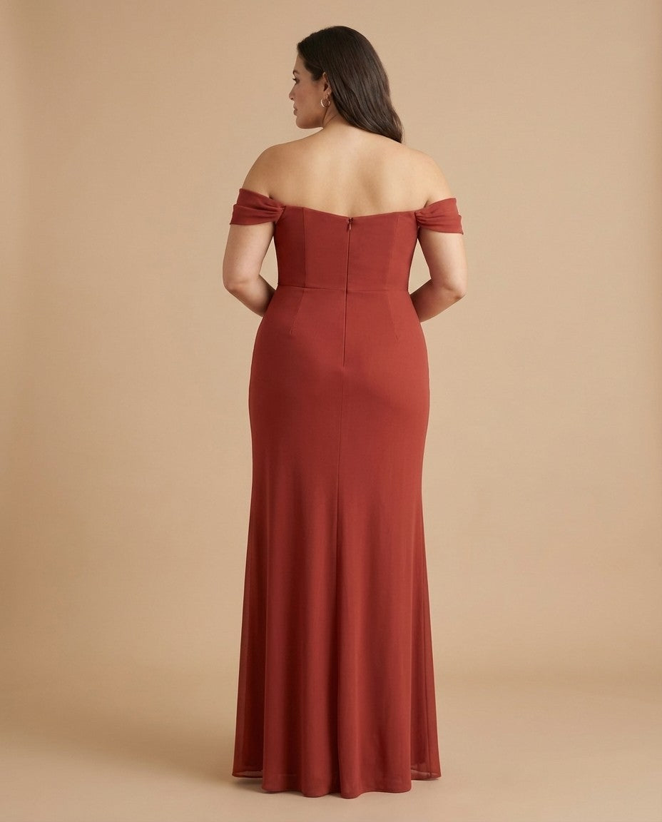 Elanthia Elegant Stretch Mesh Plus Size Bridesmaid Dress for Weddings - N0348