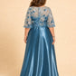 Plus Size Formal Prom Dress with Sequin Embroidery and A-Line Skirt
