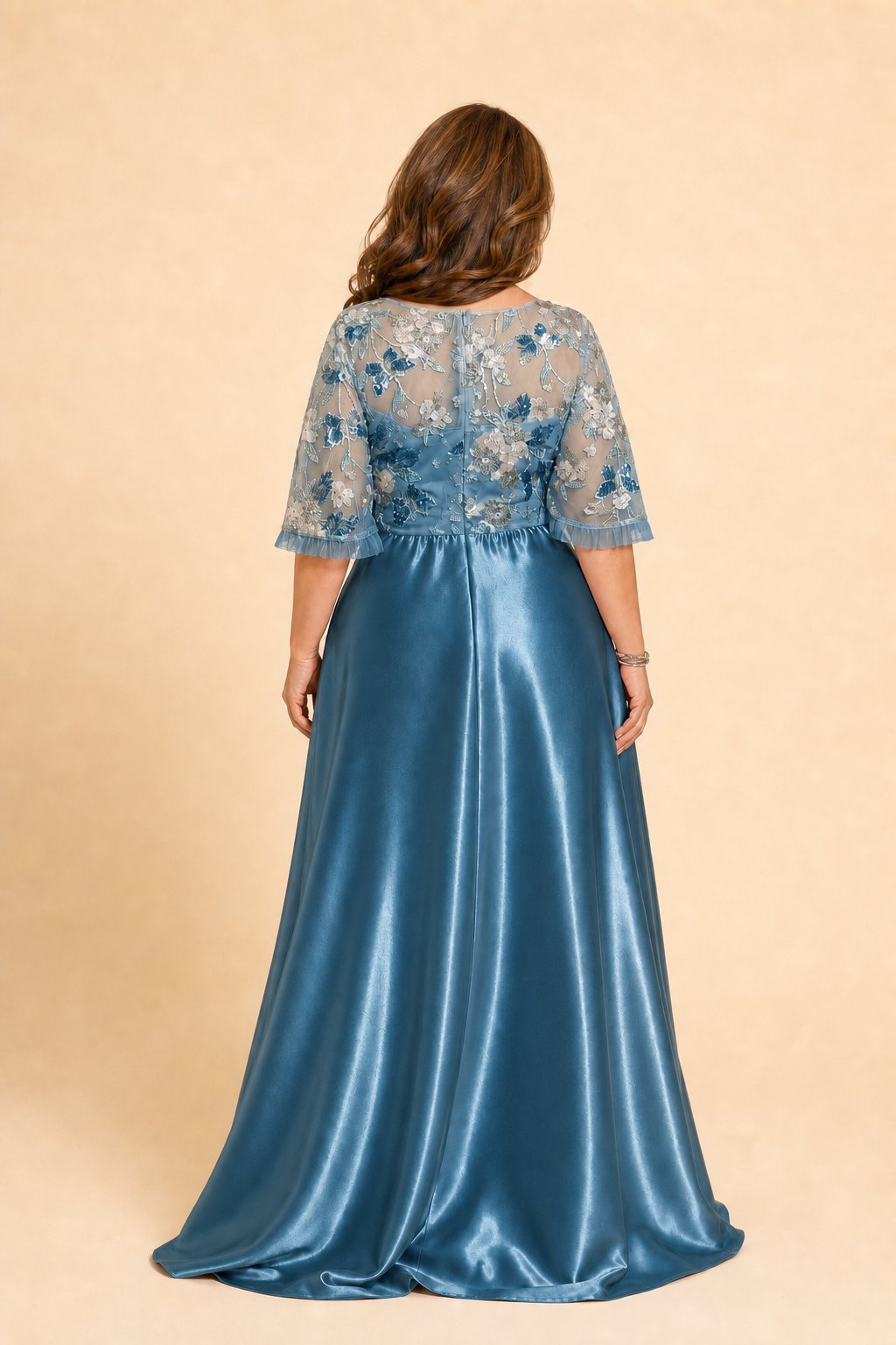 Plus Size Formal Prom Dress with Sequin Embroidery and A-Line Skirt