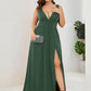 Plus Size Sleeveless V-Neck Empire Waist High Slit Floor-Length Evening Dress