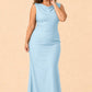Floor Length Plus Size Bridesmaid Dress Pleated Detail Deep Cowl Back Stretch Satin